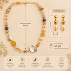 Aarvika Pearl Beaded Necklace Set with Drop Earrings, Yellow