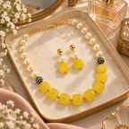 Aarvika Pearl & Statement Bead Necklace Set with Drop Earrings, Yellow