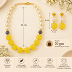 Aarvika Pearl & Statement Bead Necklace Set with Drop Earrings, Yellow