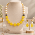 Aarvika Pearl & Statement Bead Necklace Set with Drop Earrings, Yellow