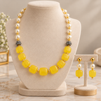 Aarvika Pearl & Statement Bead Necklace Set with Drop Earrings, Yellow