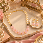 Aarvika Pearl & Statement Bead Necklace Set with Drop Earrings, Pink