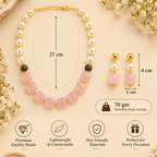 Aarvika Pearl & Statement Bead Necklace Set with Drop Earrings, Pink