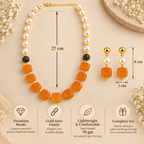 Aarvika Pearl & Statement Bead Necklace Set with Drop Earrings, Orange