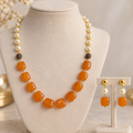 Aarvika Pearl & Statement Bead Necklace Set with Drop Earrings, Orange