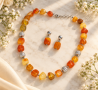 Aarvika Beaded Necklace Set with Drop Earrings, Orange