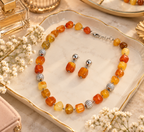 Aarvika Beaded Necklace Set with Drop Earrings, Orange