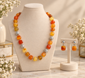 Aarvika Beaded Necklace Set with Drop Earrings, Orange