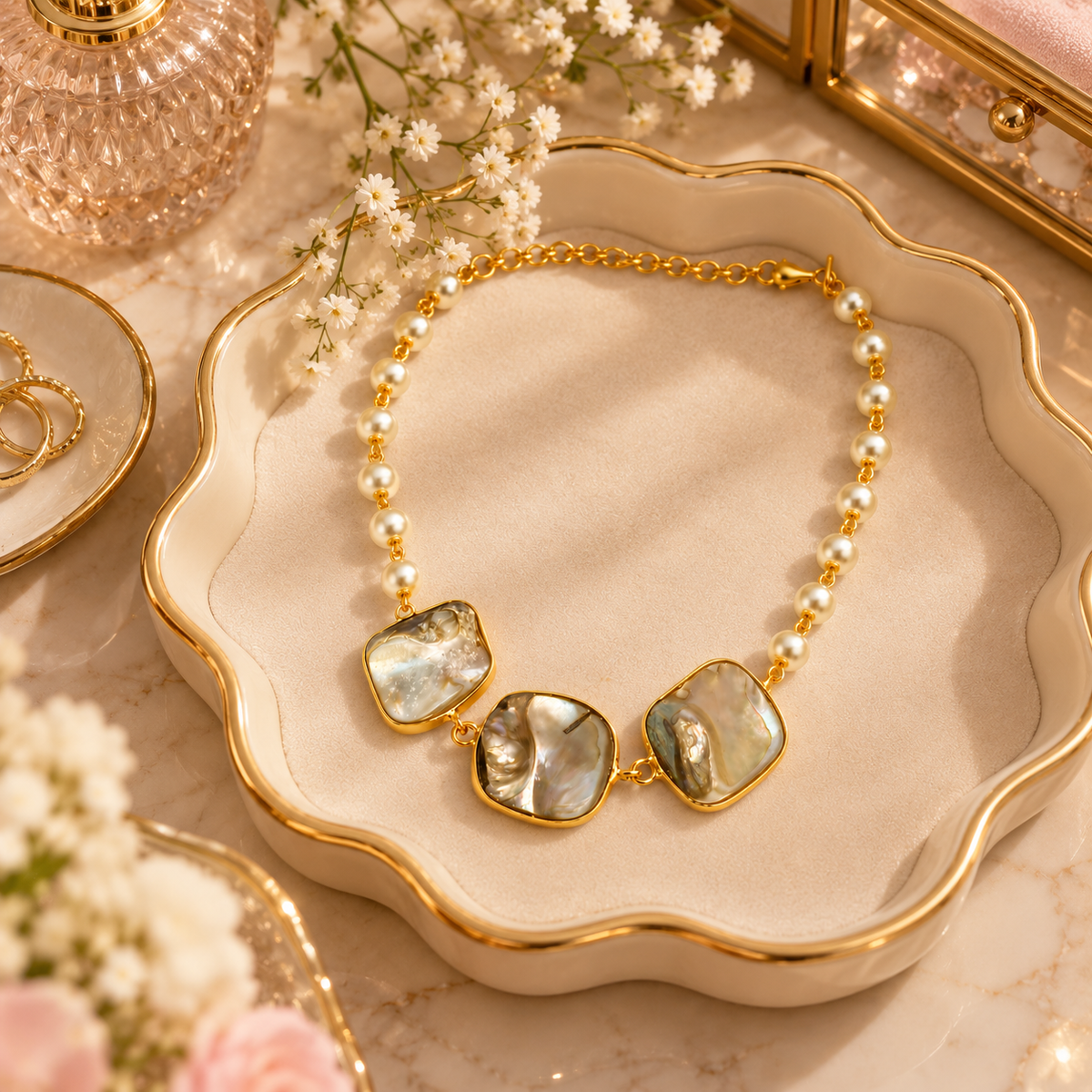Aarvika Pearl Beaded Statement Necklace with Gold Tone Finish