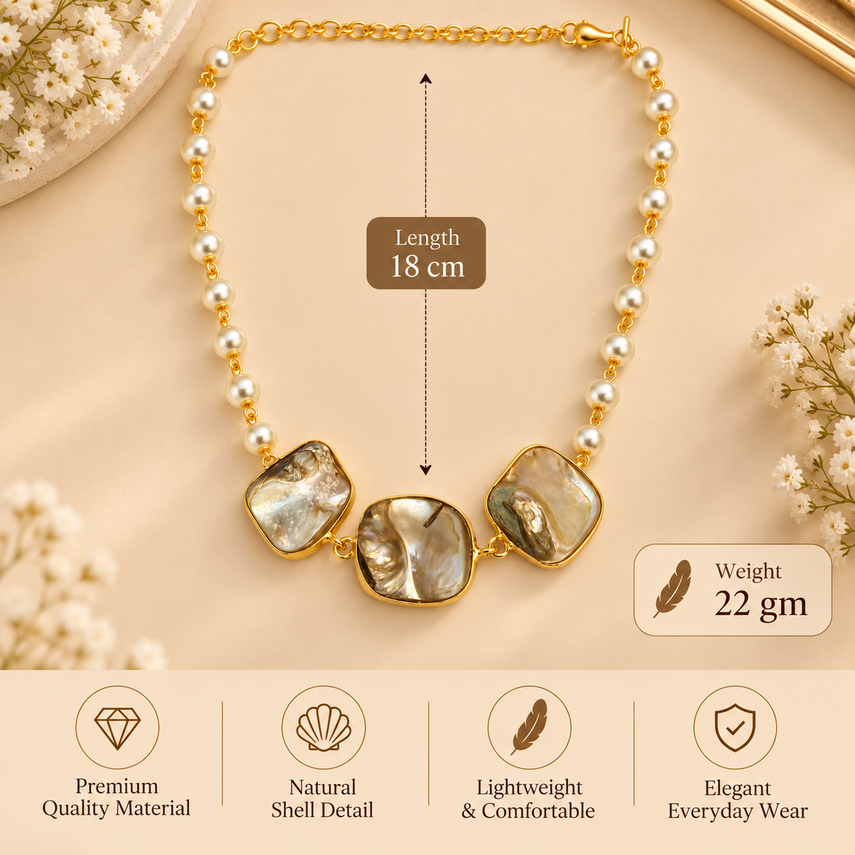 Aarvika Pearl Beaded Statement Necklace with Gold Tone Finish