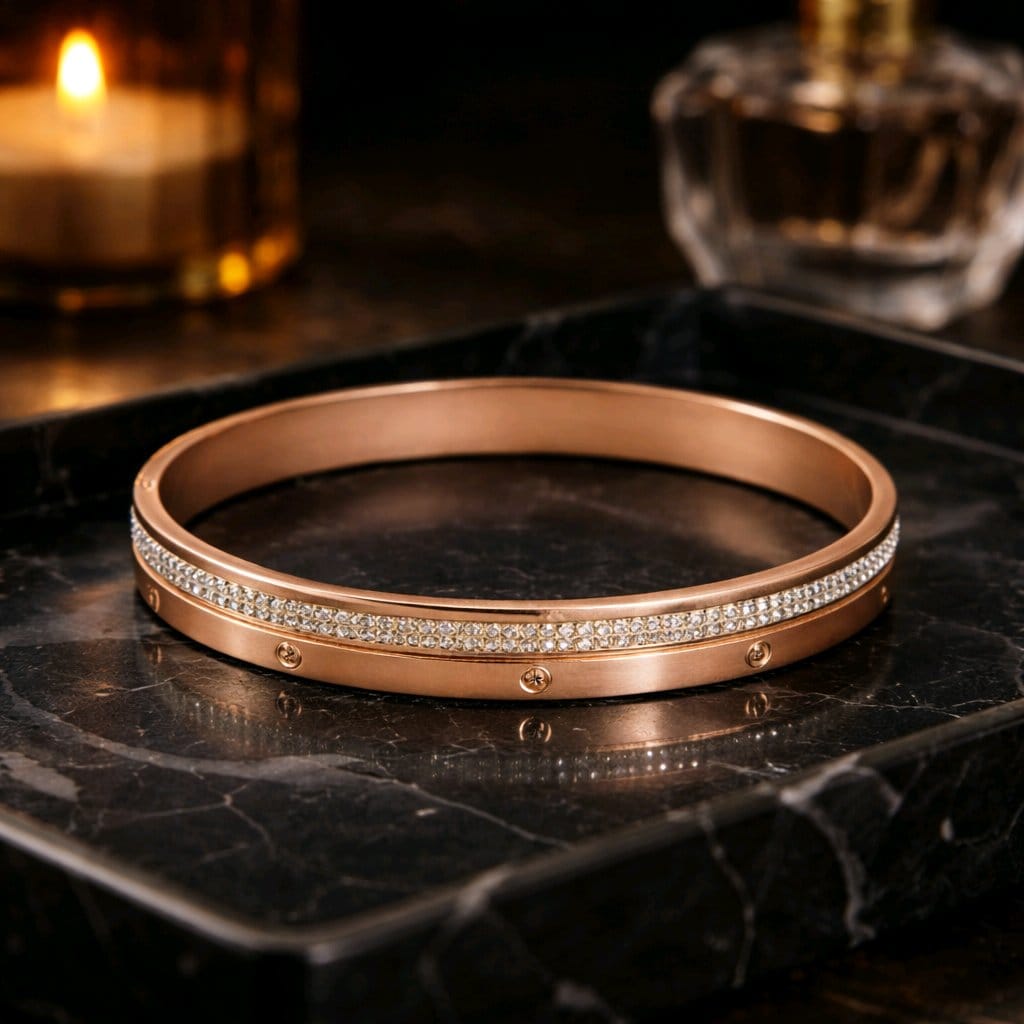 Aarvika CZ Crystal Rose Gold Crystal Line Bracelet – close-up detail