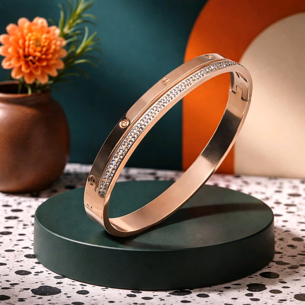 Aarvika CZ Crystal Rose Gold Crystal Line Bracelet – model wearing