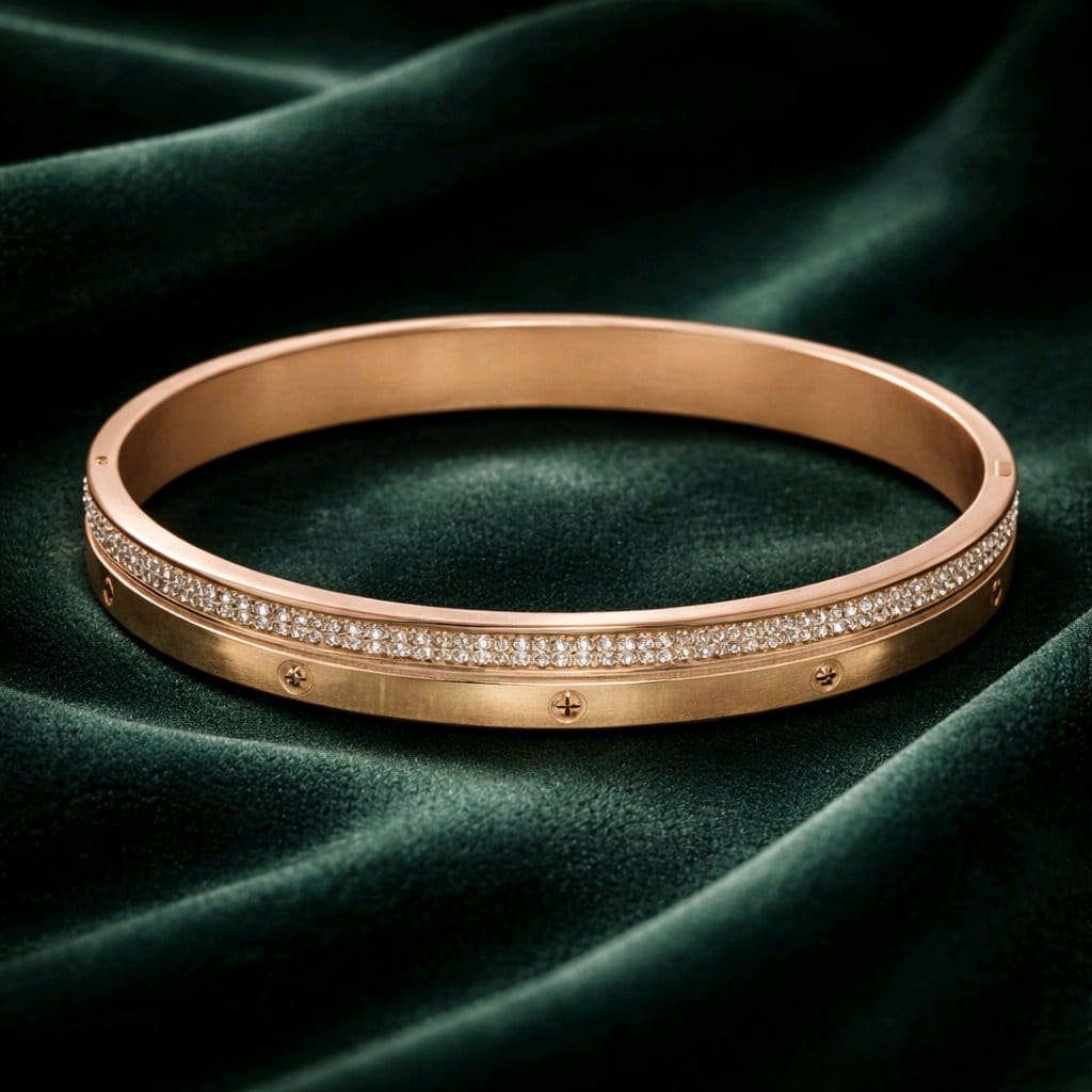 Aarvika CZ Crystal Rose Gold Crystal Line Bracelet – front view