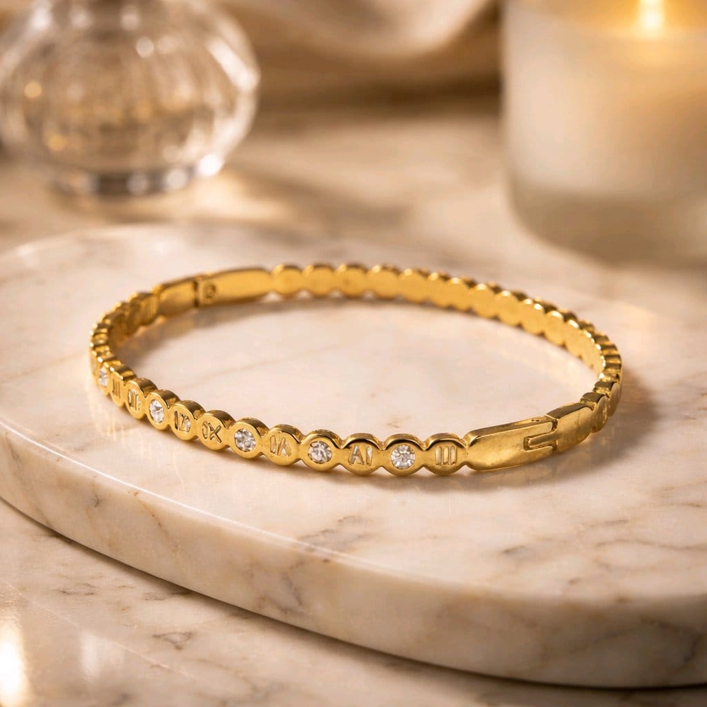 Aarvika CZ Crystal Gold Roman Crystal Bracelet – side view