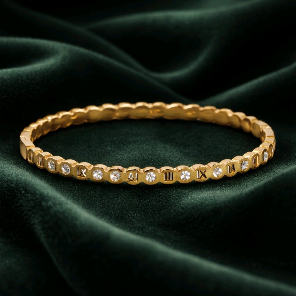 Aarvika CZ Crystal Gold Roman Crystal Bracelet – front view