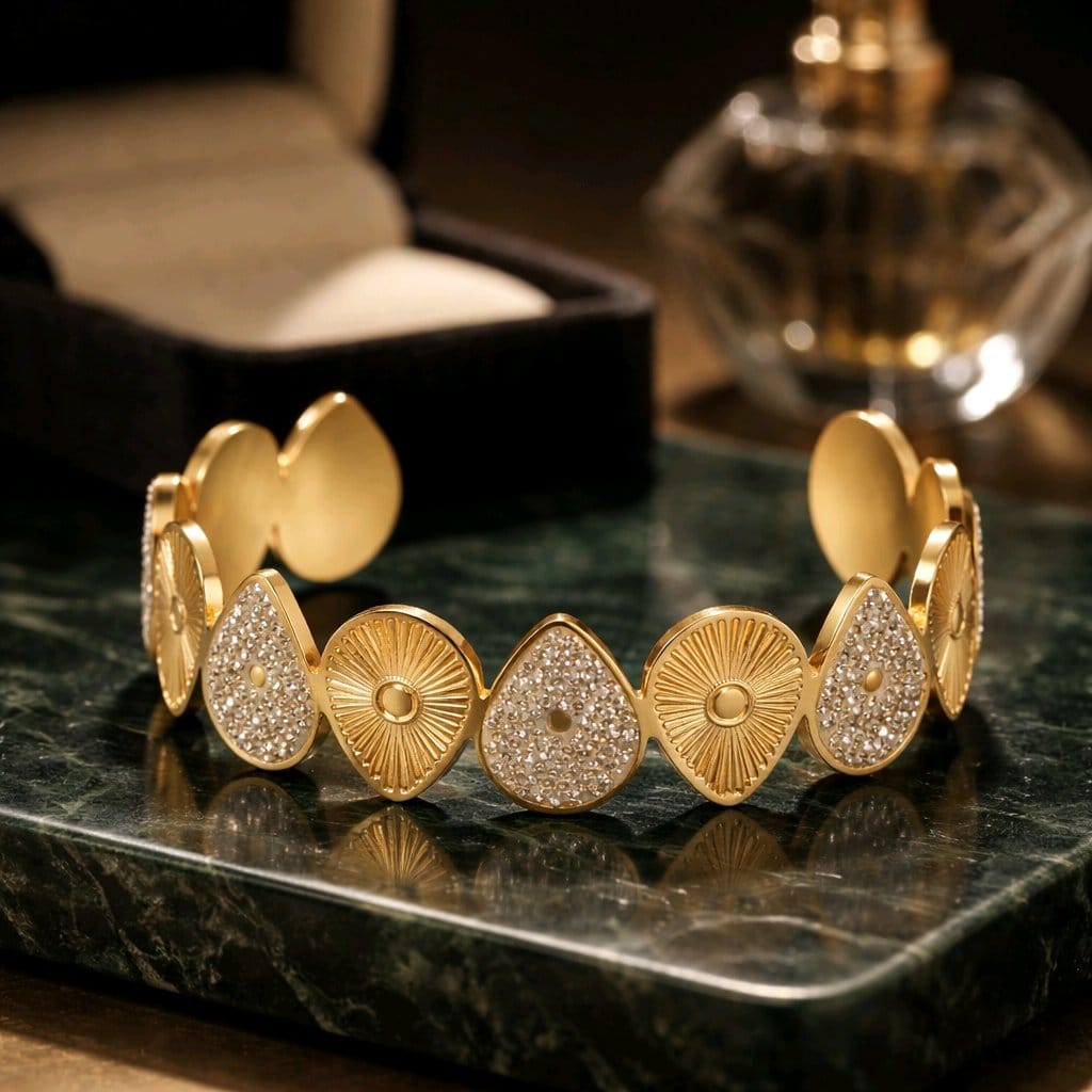 Aarvika CZ Crystal Golden Petal Crystal Bracelet – front view