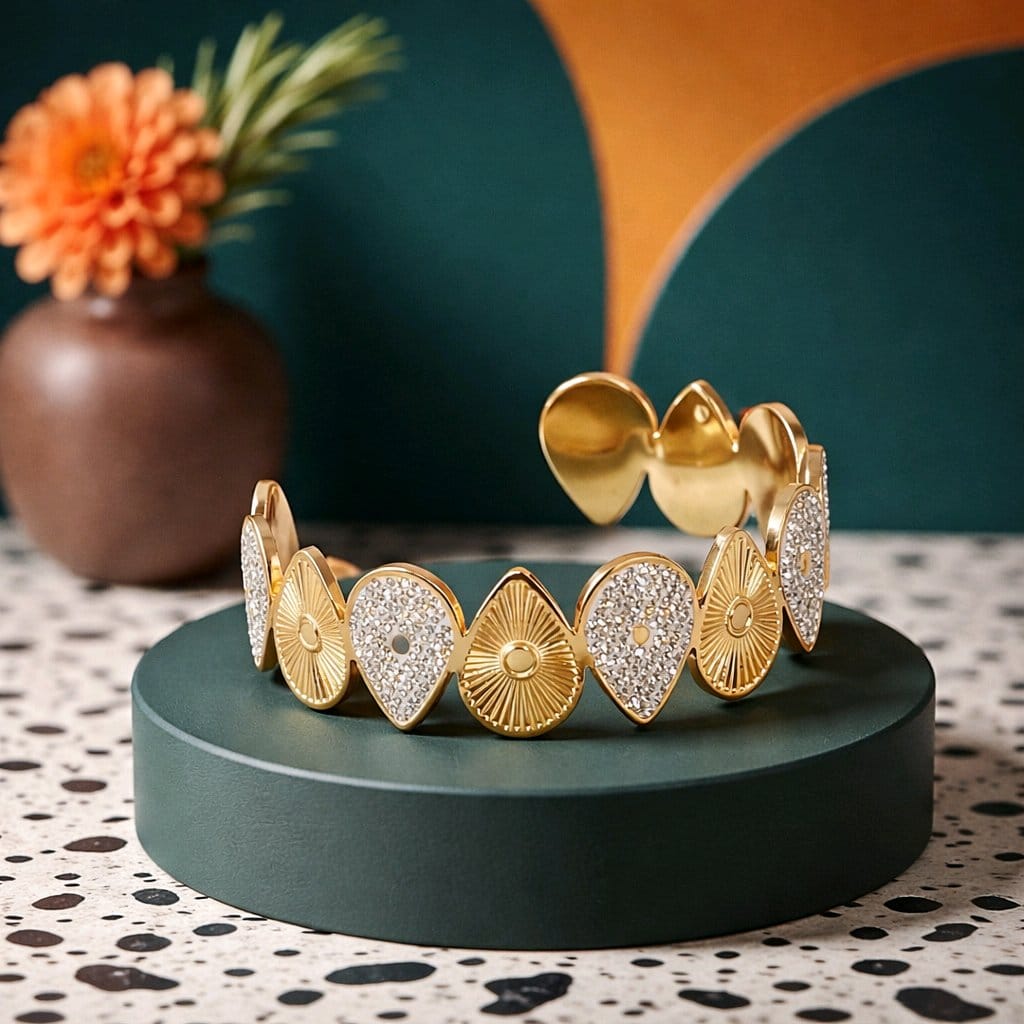Aarvika CZ Crystal Golden Petal Crystal Bracelet – model wearing