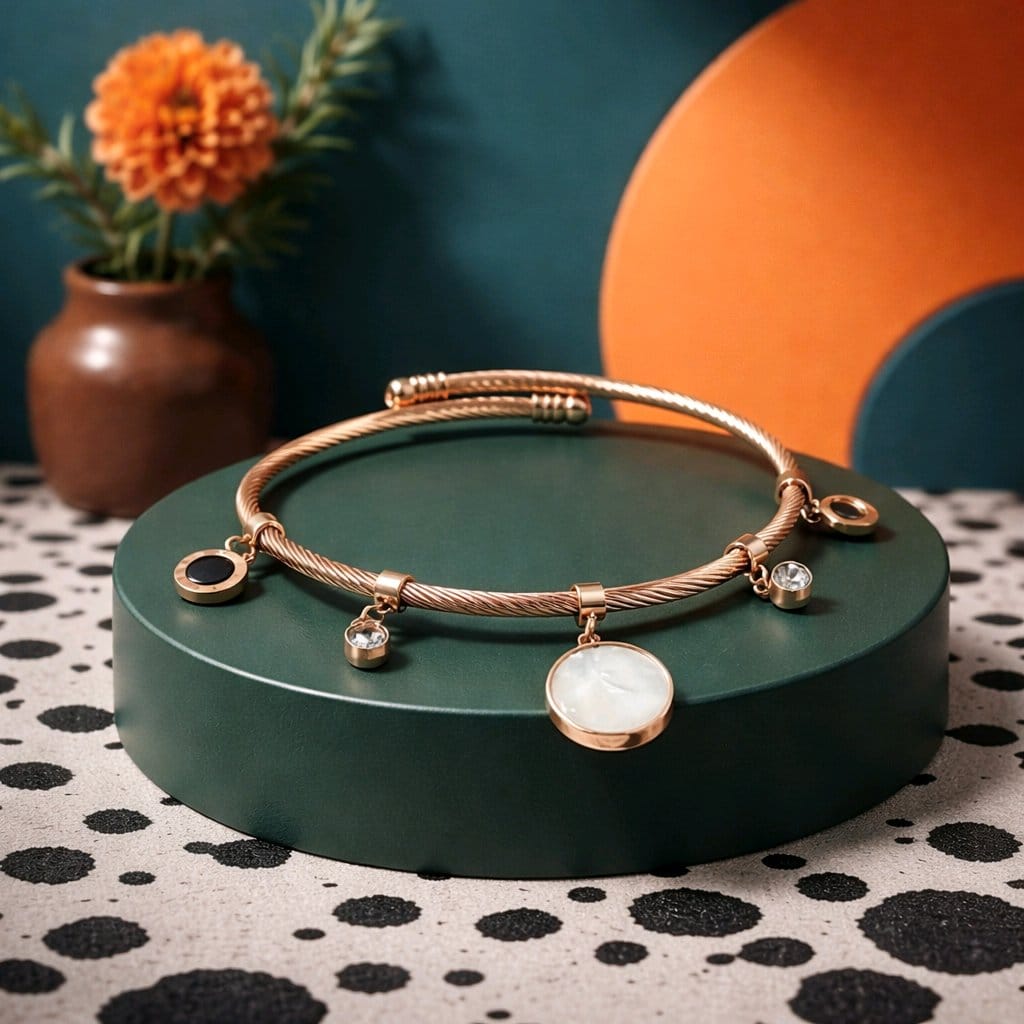 Aarvika Golden Charm Drop Bracelet – model wearing