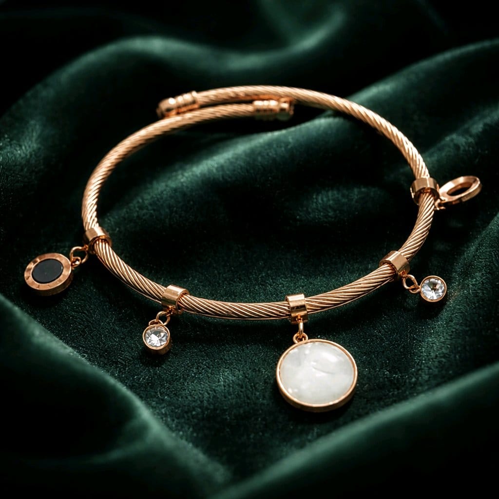 Aarvika Golden Charm Drop Bracelet – front view