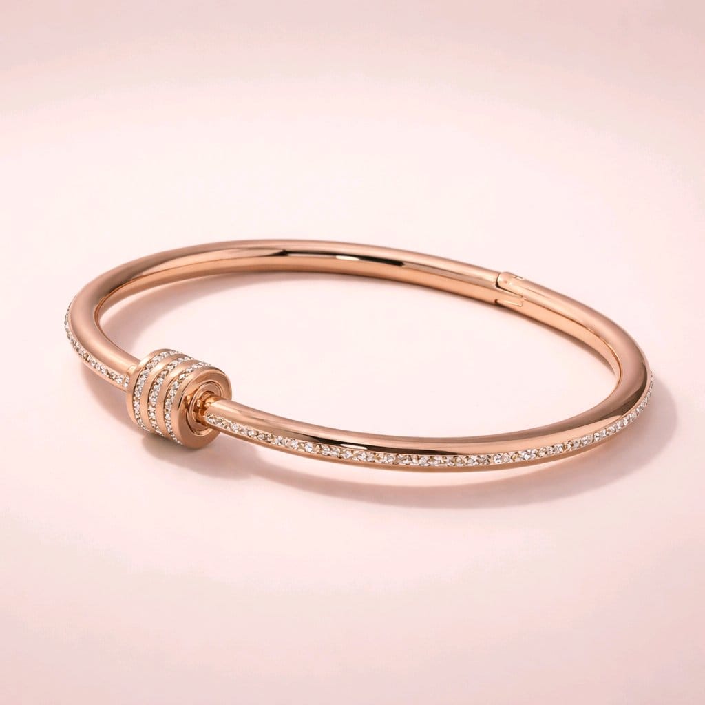 Aarvika CZ Crystal Rose Gold Crystal Knot Bracelet – model wearing