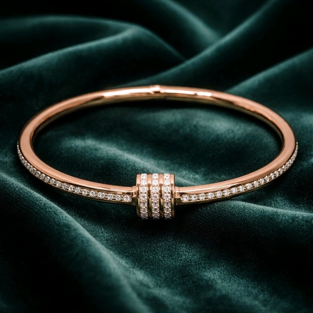 Aarvika CZ Crystal Rose Gold Crystal Knot Bracelet – side view