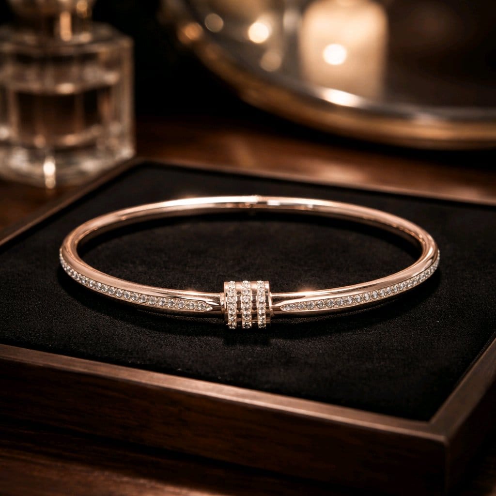 Aarvika CZ Crystal Rose Gold Crystal Knot Bracelet – front view