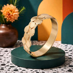 Aarvika Golden Layered Disc Cuff Bracelet – model wearing