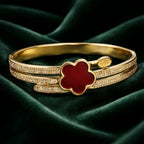 Aarvika CZ Crystal Red Clover Crystal Bracelet – front view