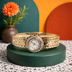 Aarvika Gold Lace Watch Bracelet – close-up detail