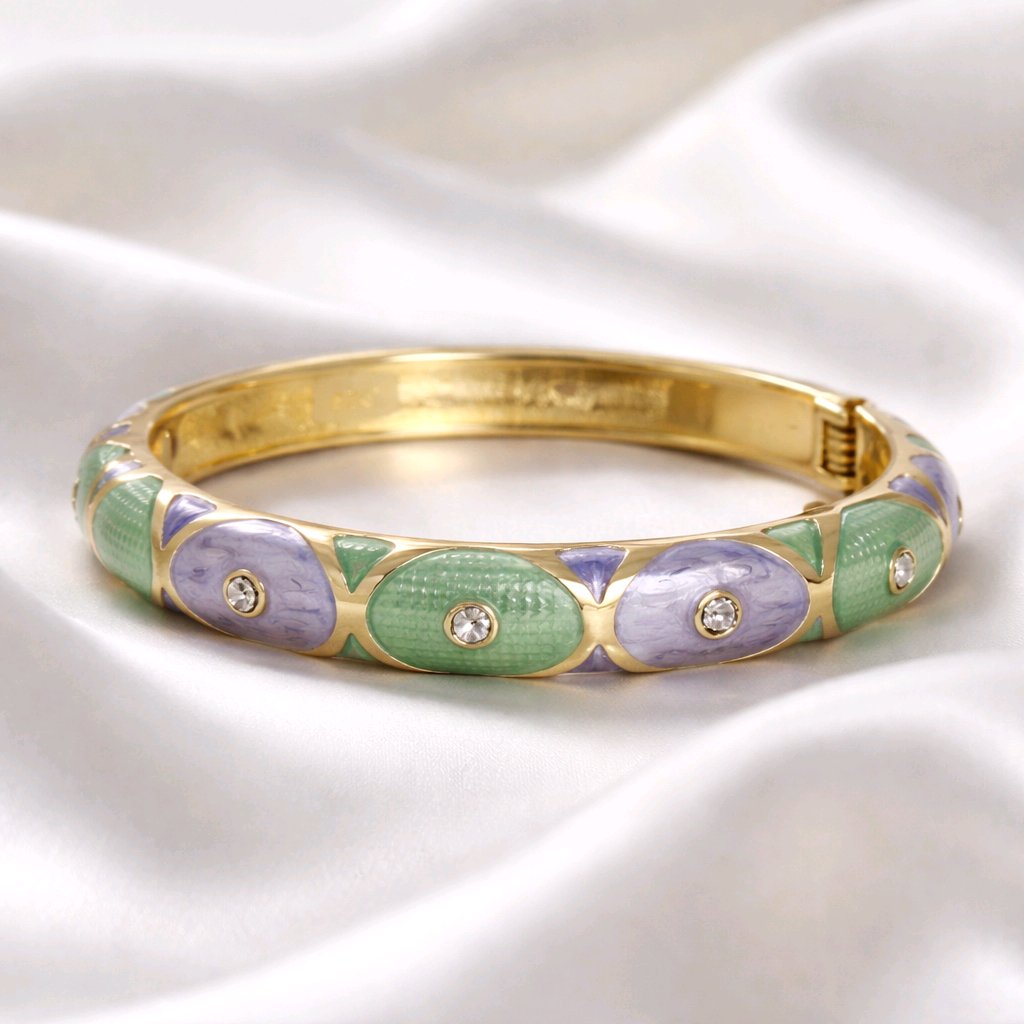 Aarvika Pastel Enamel Gold Bangle – close-up detail