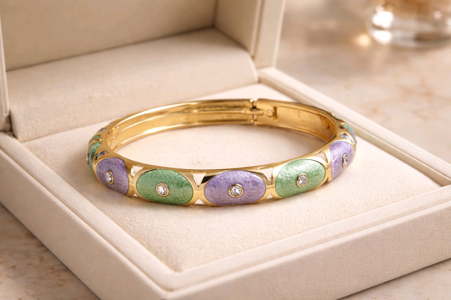 Aarvika Pastel Enamel Gold Bangle – side view