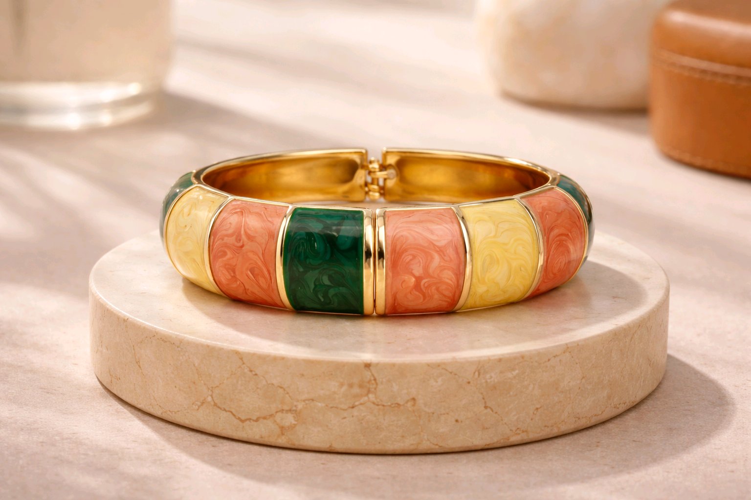 Aarvika Multicolor Enamel Gold Bangle – side view