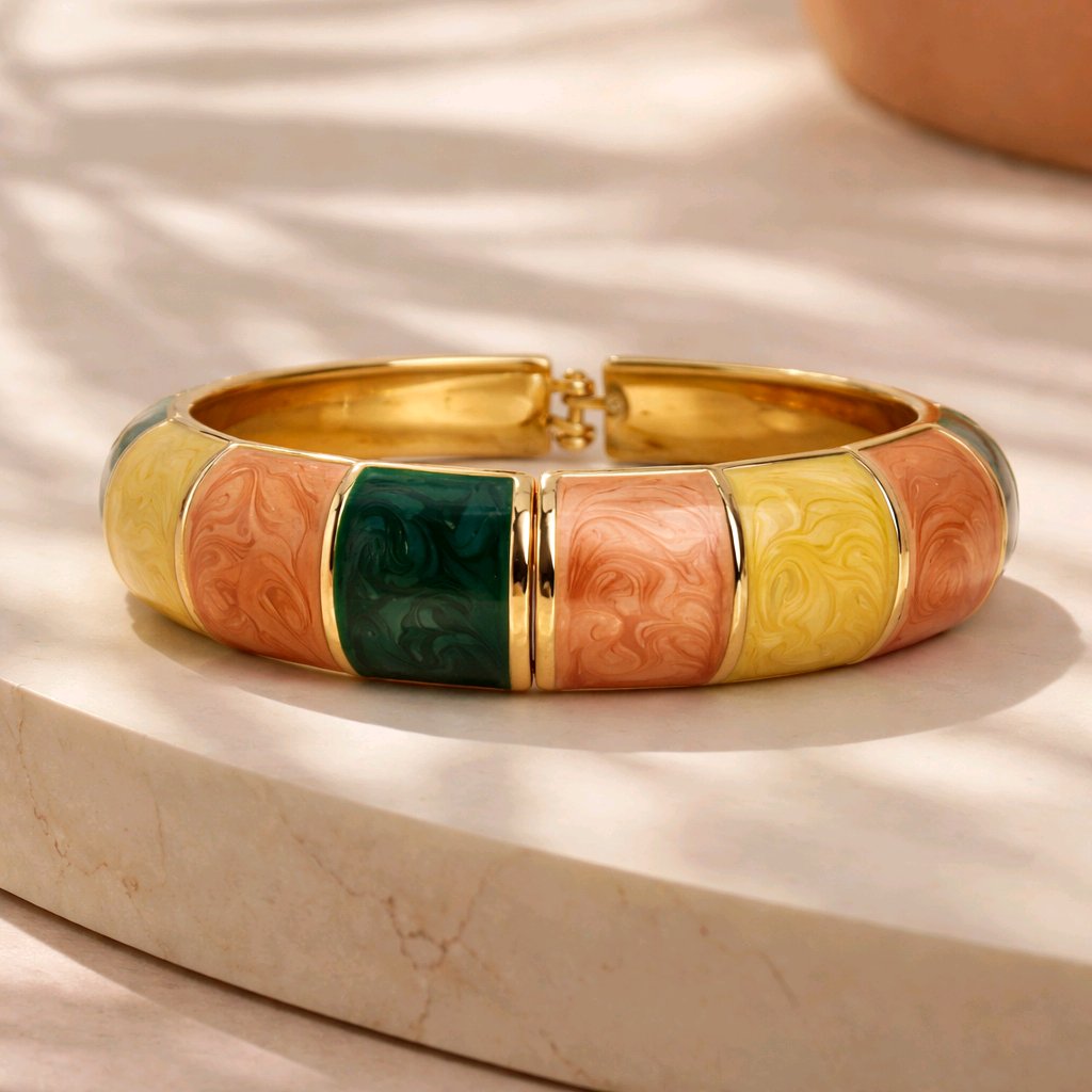 Aarvika Multicolor Enamel Gold Bangle – front view