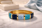 Aarvika Blue Enamel Gold Bangle – side view