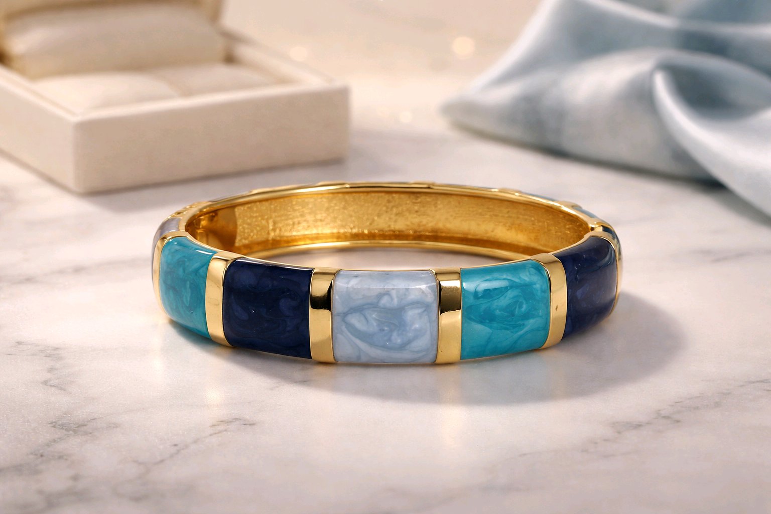 Aarvika Blue Enamel Gold Bangle – side view