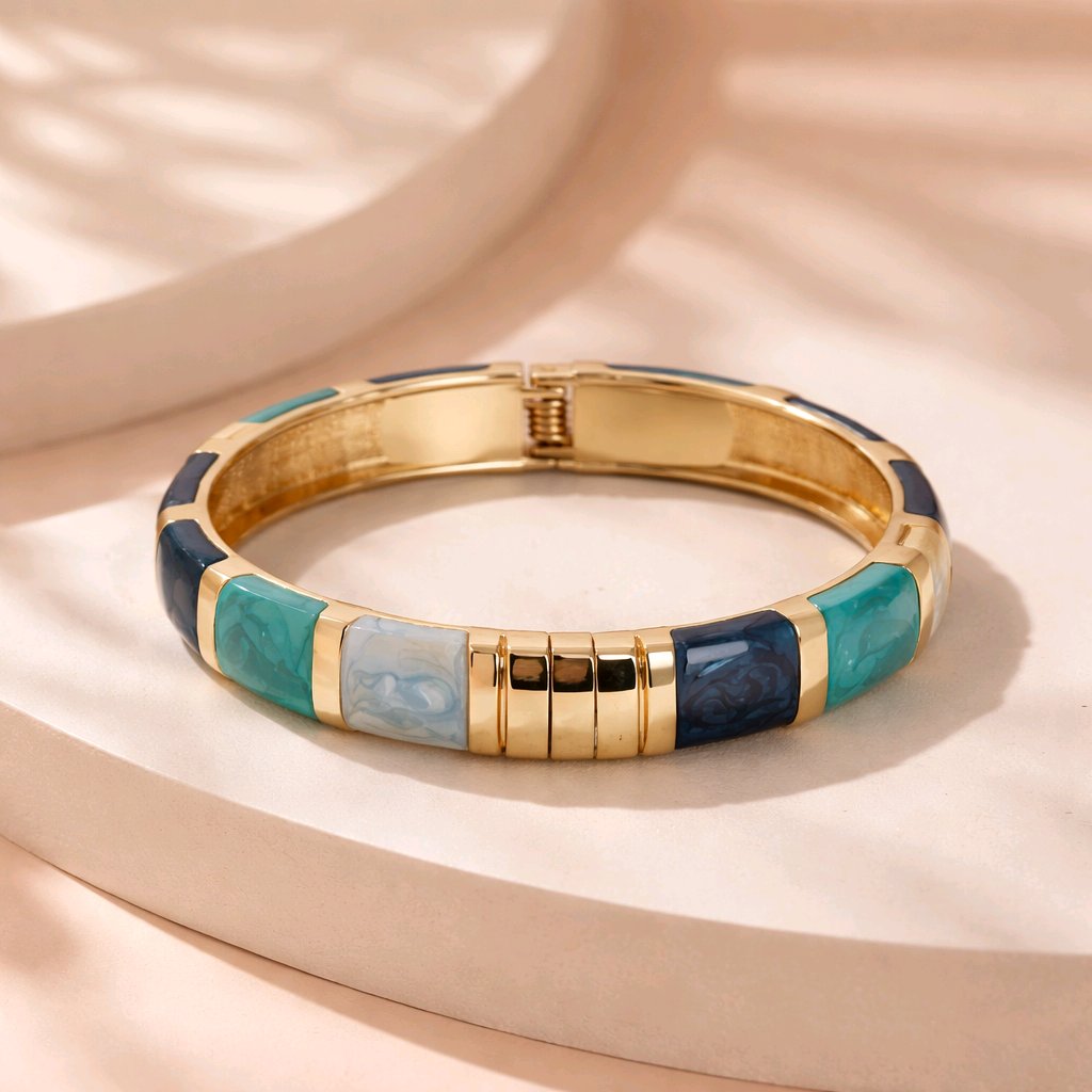 Aarvika Blue Enamel Gold Bangle – front view