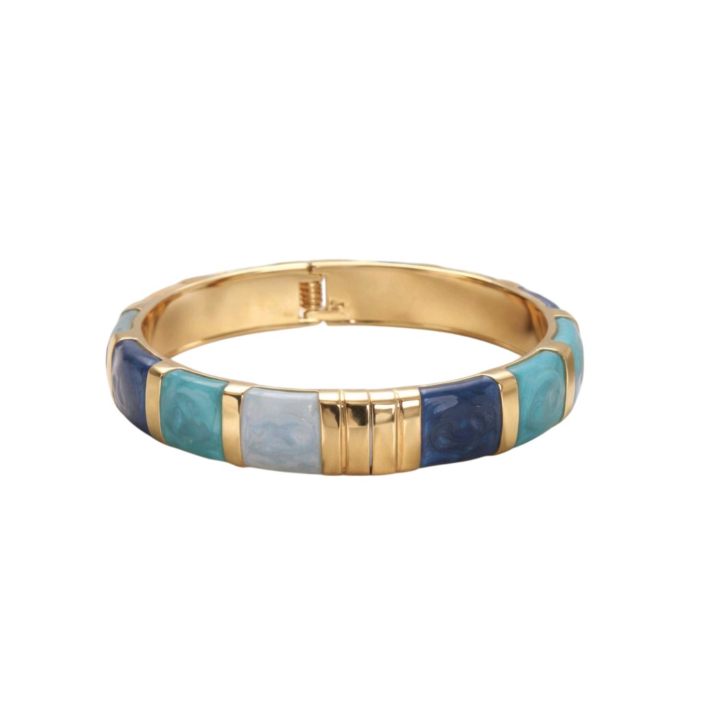 Aarvika Blue Enamel Gold Bangle – flat lay