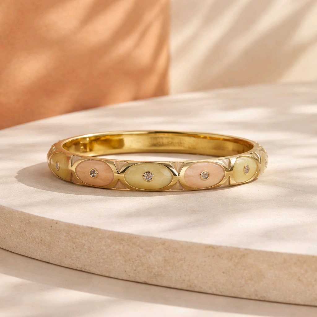 Aarvika CZ Crystal Gold Enamel Crystal Bangle – front view