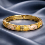Aarvika CZ Crystal Gold Enamel Crystal Bangle – flat lay