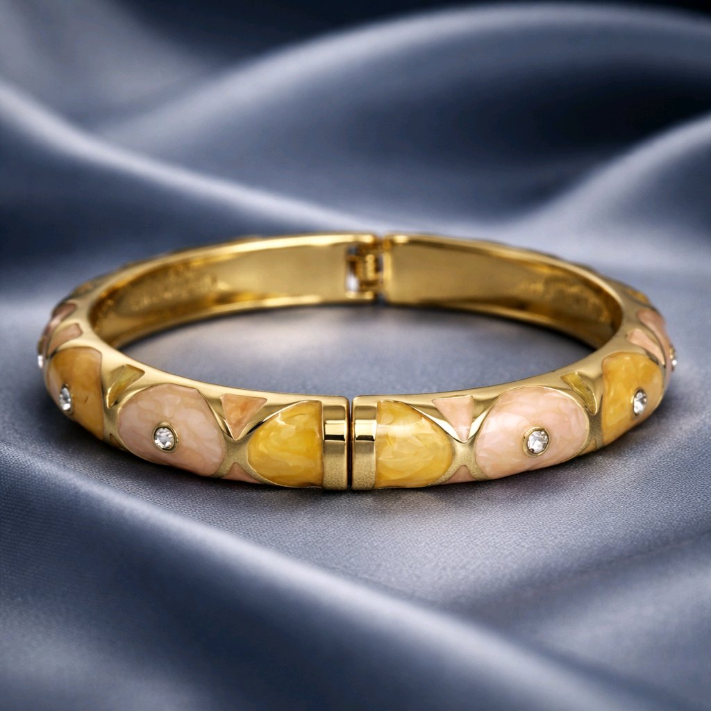 Aarvika CZ Crystal Gold Enamel Crystal Bangle – flat lay