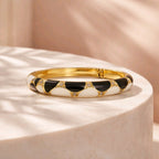 Aarvika CZ Crystal Black & Ivory Enamel Gold Bangle – front view
