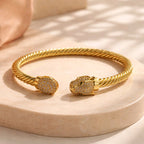 Aarvika CZ Crystal Gold Twisted Cable Panther Bracelet – front view