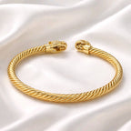Aarvika CZ Crystal Gold Twisted Cable Panther Bracelet – model wearing