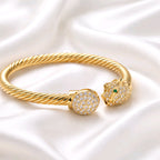 Aarvika CZ Crystal Gold Twisted Cable Panther Bracelet – close-up detail