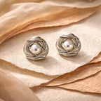 Aarvika Silver Pearl Statement Stud Earrings – close-up detail