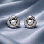 Aarvika Silver Pearl Statement Stud Earrings – side view