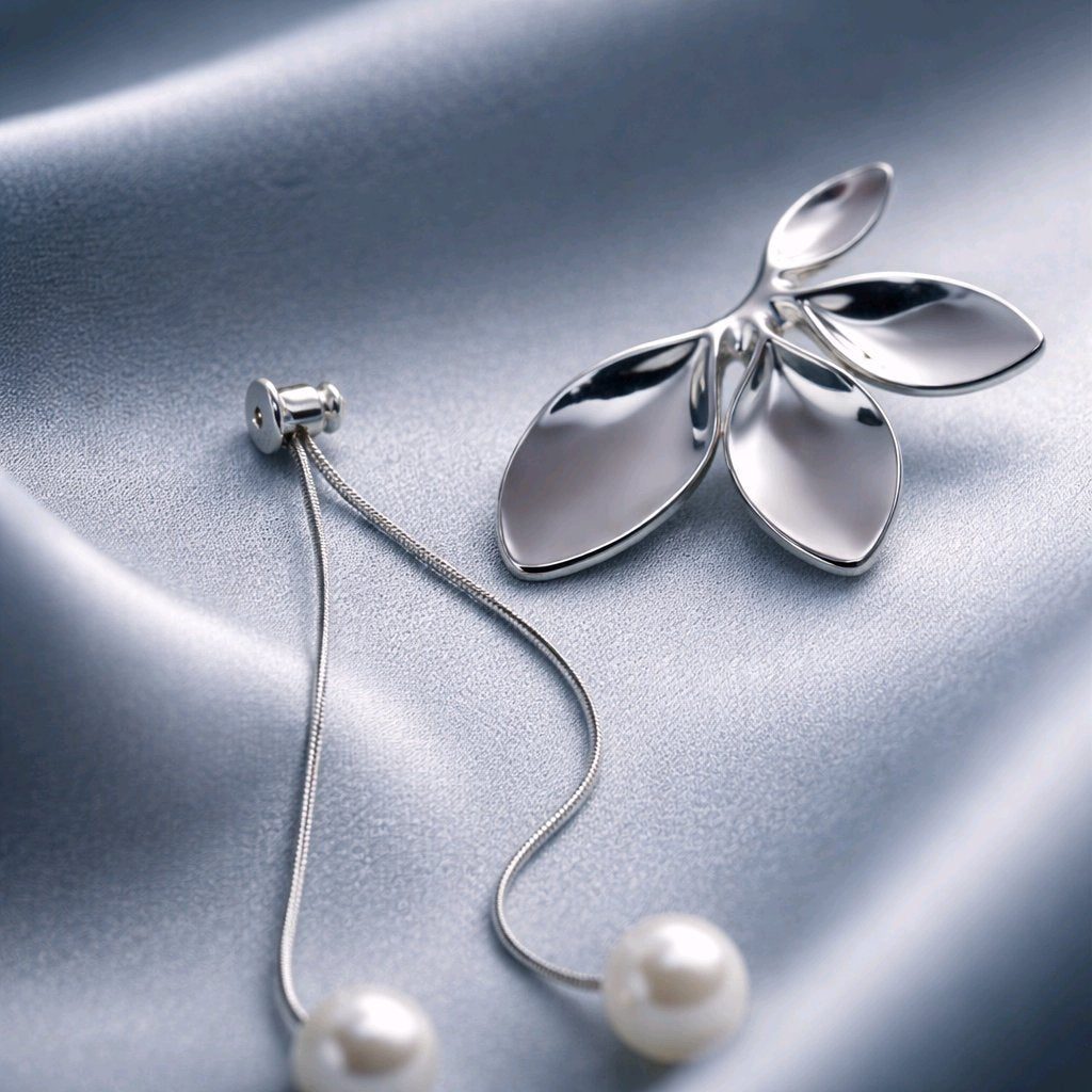 Aarvika Silver Leaf Pearl Drop Earrings – model wearing