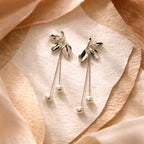 Aarvika Silver Leaf Pearl Drop Earrings – back view