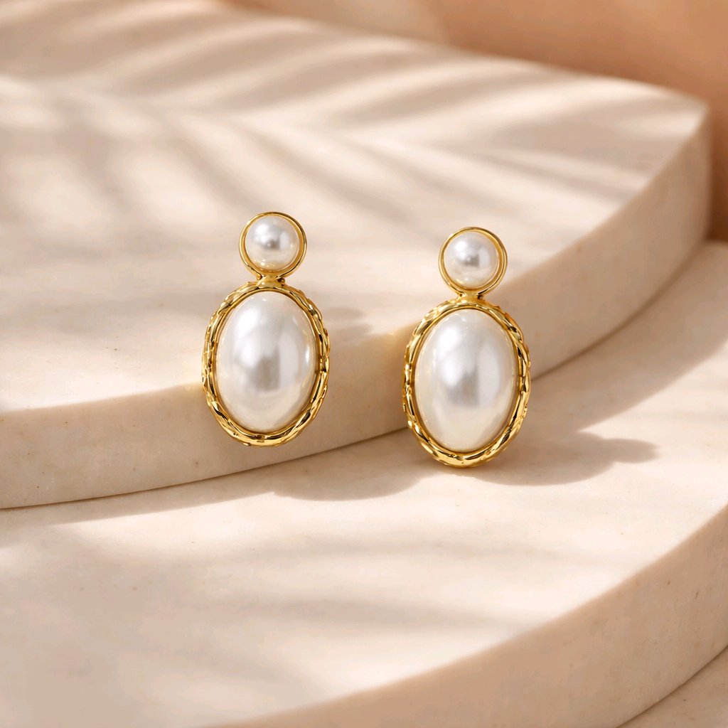 Aarvika Gold Oval Pearl Drop Earrings – back view