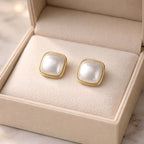 Aarvika Gold Square Pearl Stud Earrings – front view